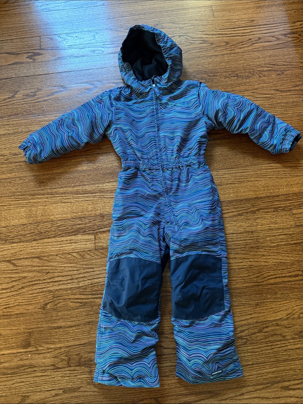Lands' End Kids Girls Snowsuit One-Piece Ski Suit Navy Multi Wave Stripe Size 5